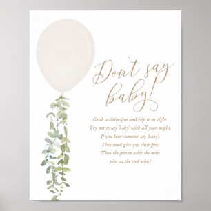 Poster Ne dites pas bébé pendant le Baby shower de ballon