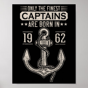 Poster Né en 1962 60 ans capitaine de bateau anniversaire