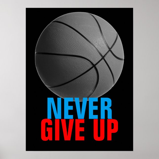 Poster Ne jamais abandonner la motivation du basket-ball (Devant)