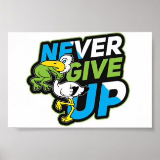 Poster ne jamais abandonner l'affiche cadeau grenouille