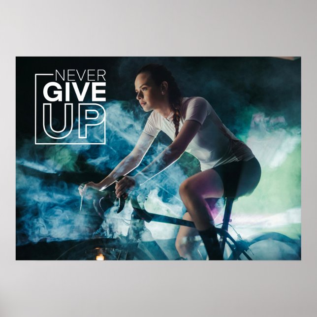 Poster Ne jamais abandonner le mur de cyclisme motivation (Devant)