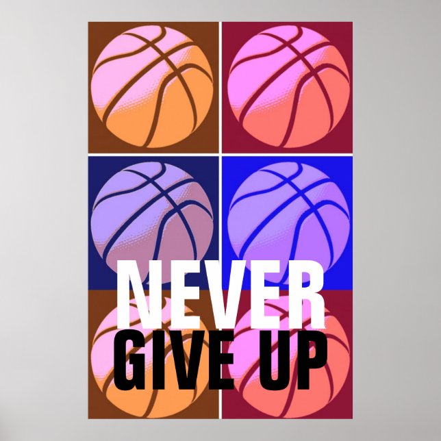 Poster Ne jamais abandonner Pop Art Basketball Motivation (Devant)