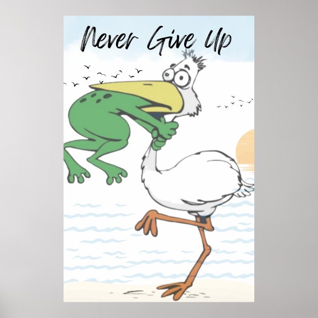 Poster Ne jamais renoncer à la grenouille Choquant Oiseau (Devant)