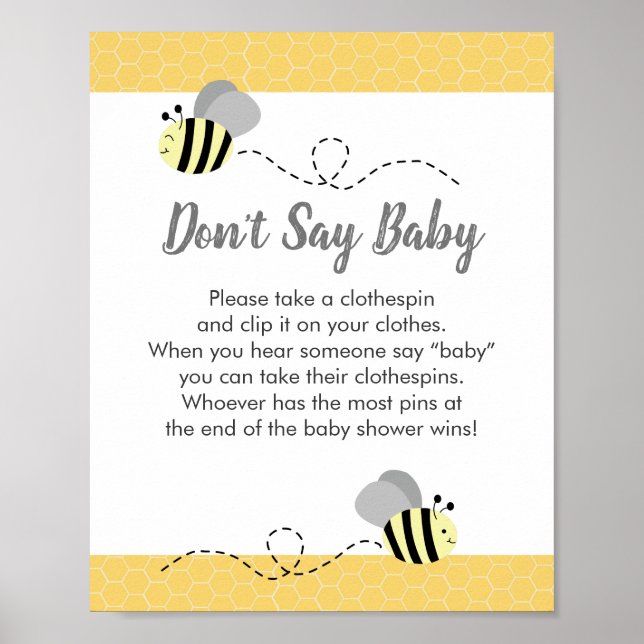 Poster Ne pas dire Baby Bumble Bee Baby shower jeu (Devant)