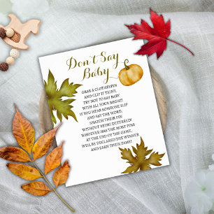 Poster Ne pas dire Baby Fall Citrouille Baby shower Jeu