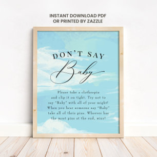 Poster Ne pas dire Baby Game Sky Nuds Baby shower bleu