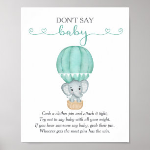 Poster Ne pas dire Baby Green Elephant jeu Baby shower