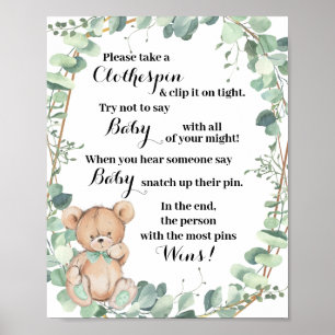 Poster Ne pas dire Baby Greenery Bear Gold Baby shower je