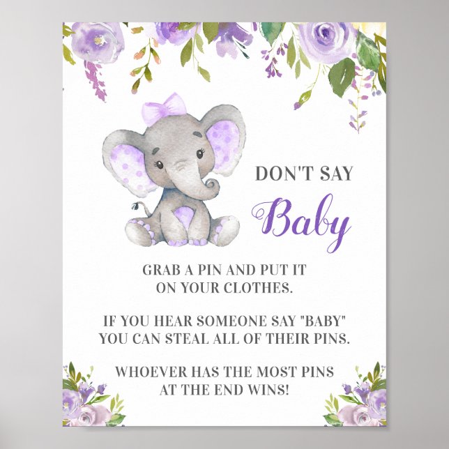 Poster Ne pas dire Baby Pin Game Elephant Baby Girl Douch (Devant)