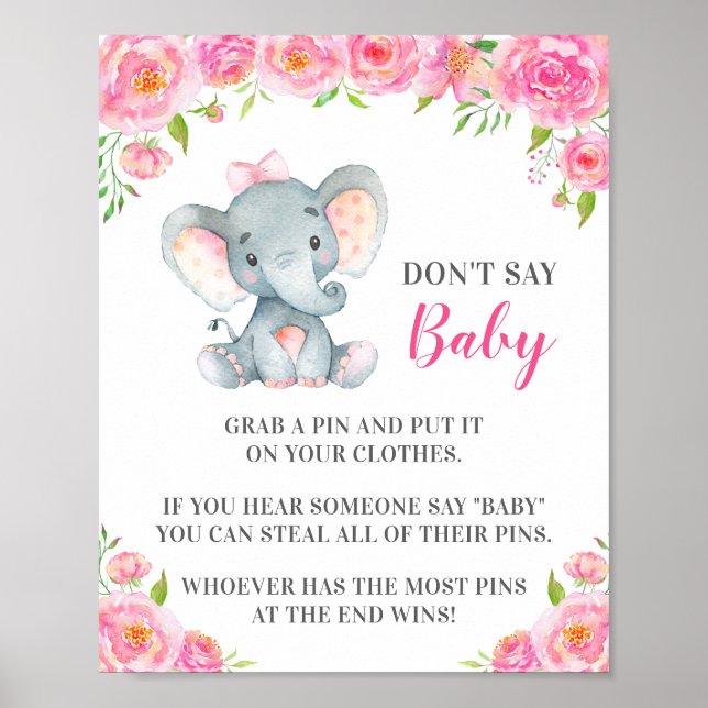Poster Ne pas dire Baby Pin Game Elephant Baby Girl Douch (Devant)
