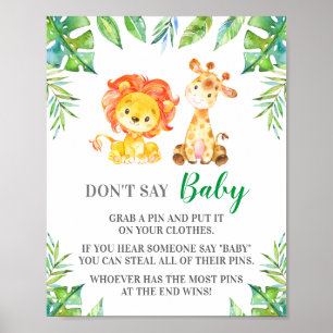 Poster Ne pas dire Baby Pin Game Jungle Baby shower Safar
