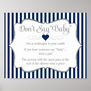Poster Ne pas dire Baby shower Jeu Marine Blue Silver Boy