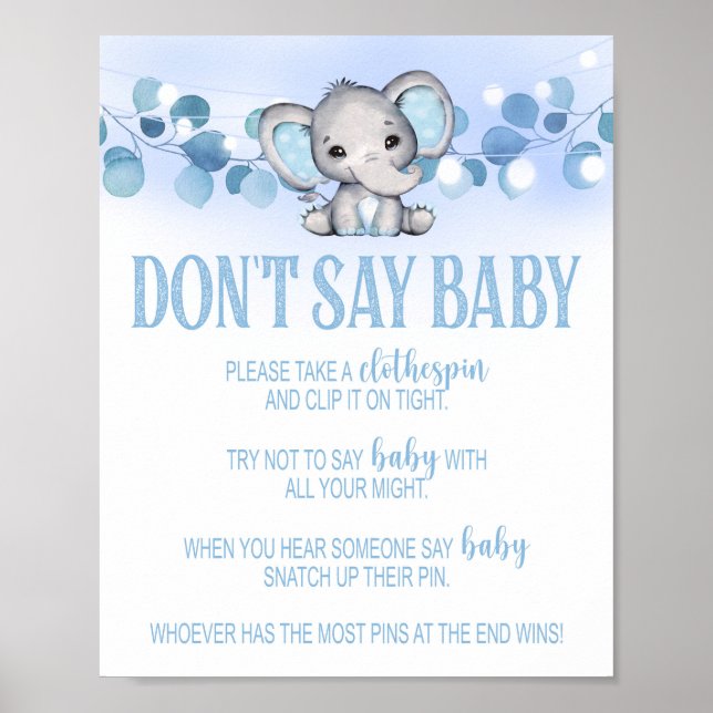 Poster Ne pas dire Baby shower Signé Jeu Eléphant Bleu (Devant)