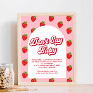 Poster Ne pas dire Baby Strawberry Baby shower jeu