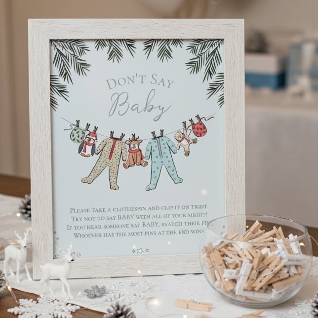Poster Ne pas dire Baby Winter Baby shower jeu (Don't Say Baby Baby It's Cold Outside, Winter Wonderland Christmas Baby Shower Game for Mother to Be)