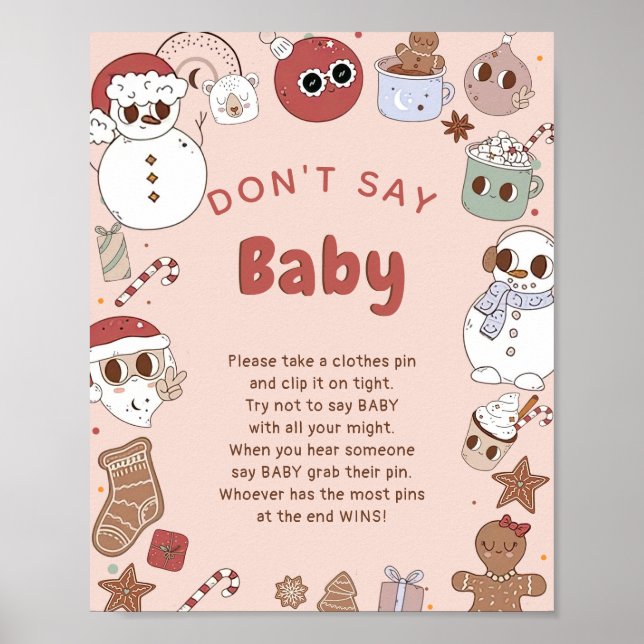 Poster Ne pas dire bébé Super Baby shower de Noël Jeu (Devant)
