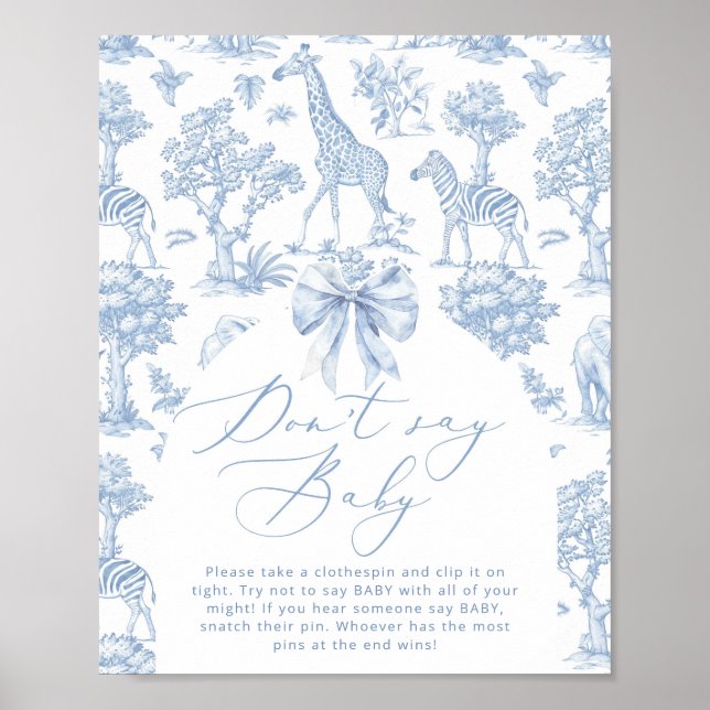 Poster Ne pas dire bébé Toile de Jouy jeu de Baby shower (Devant)
