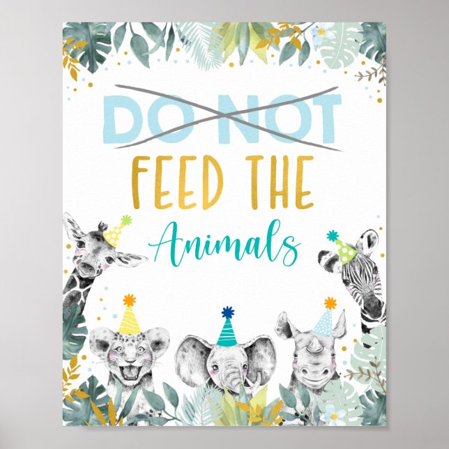 Poster Ne pas nourrir les animaux Blue Gold Party Signer (Devant)