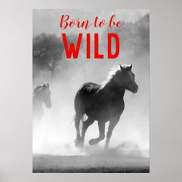 Poster Né pour être Wild Black & White Running Horses