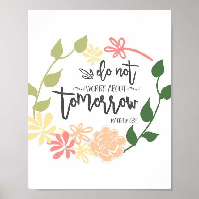 Poster ne vous inquiétez pas Bible Verse Flower Wreath Ch (Devant)