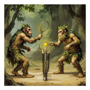Poster Néandertaliens mignons de fantaisie jouant au tenn