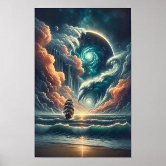 Poster Nebula de mer orageuse psychédélique