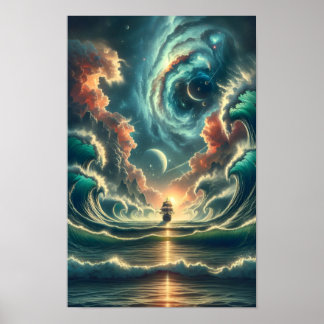 Poster Nebula de mer orageuse psychédélique
