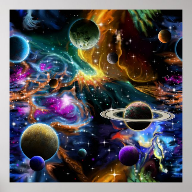 Poster Nebula spatiale avec des planètes et des étoiles (Devant)