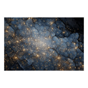 Poster Nébuleuse Dorée Étoilée Cosmos Bleu de Minuit