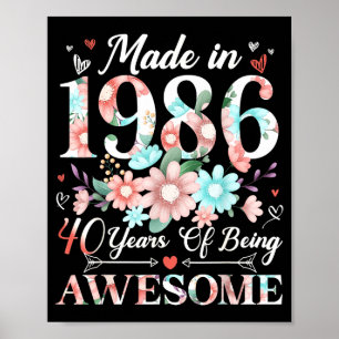 Poster Née en 1986 Fleurie 40e Anniversaire 40 Ans