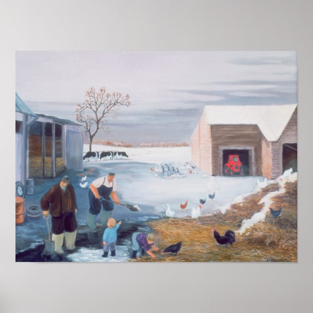 Poster Neige à la ferme (Devant)