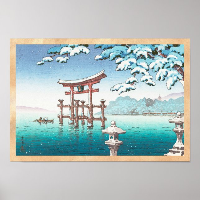 Poster Neige à Miyajima hanga paysage hivernal paysage (Devant)