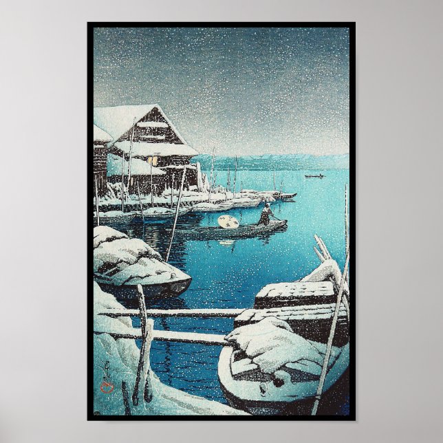 Poster Neige à Mukôjima Hasui Kawase shin hanga art (Devant)