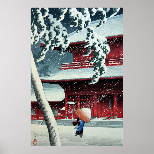 Poster Neige du soir à la rivière Edo Hasui Kawase (Devant)