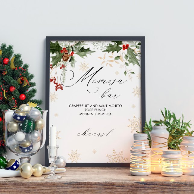 Poster Neige en amour Bar Mimosa Fête des mariées d'hiver (Créateur téléchargé)