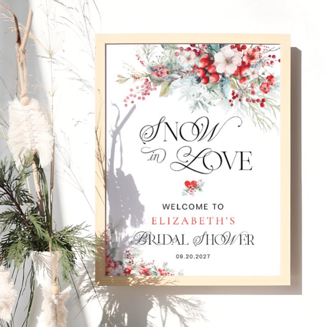 Poster Neige en amour hiver Fête des mariées Florale Bien (Créateur téléchargé)