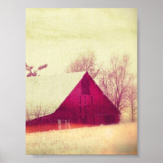 Poster Neige rustique Grange d'hiver rouge en Iowa