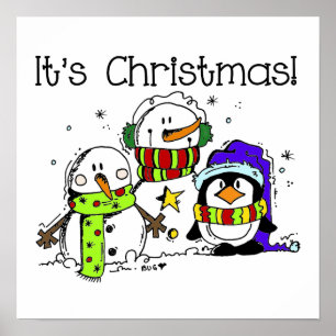 Poster Neiges et pingouins C'est Noël