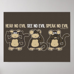 Poster N'entendez aucun humour mauvais de singes