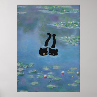 Poster Nénuphar Monet d'impression de deux chats