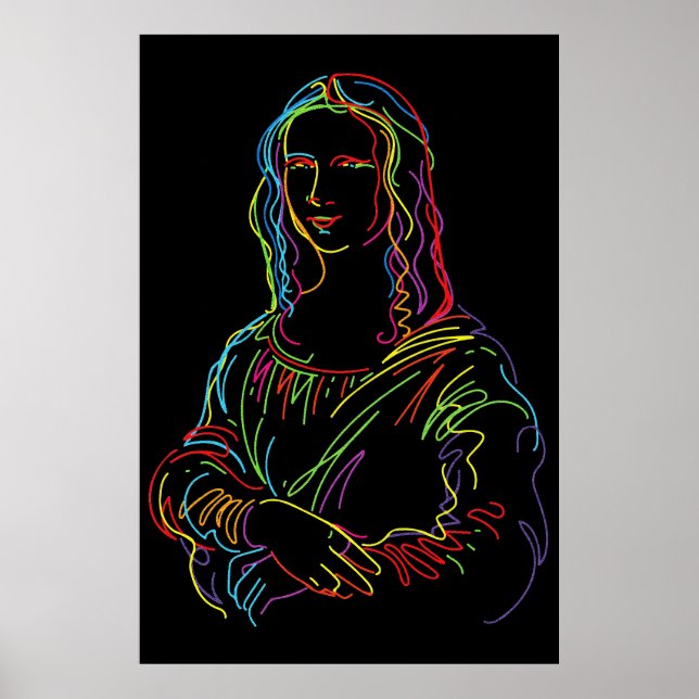 Poster Neon Abstrait Mona Lisa Line Art (Devant)