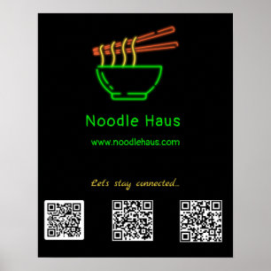 Poster Neon Asian Noodle Bowl Social Media QR Codes