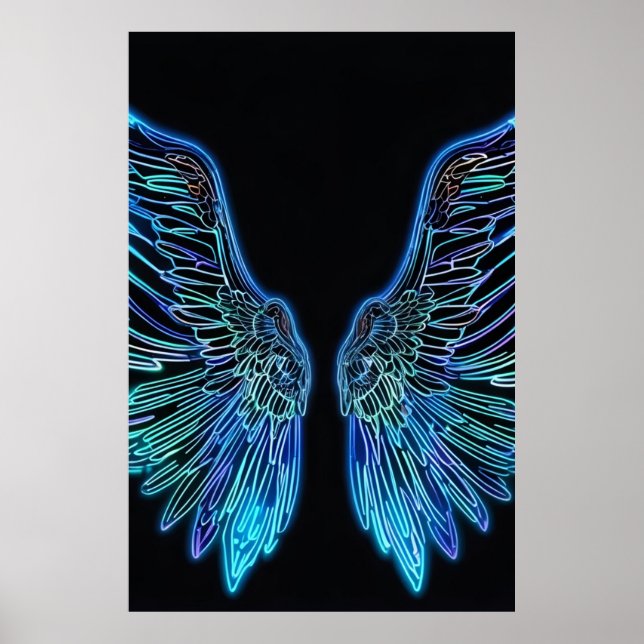 Poster Neon Black et Blue Angle ailes (Devant)