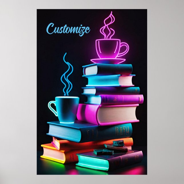 Poster Neon Books Et Café (Devant)