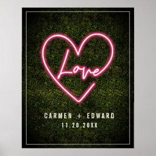 Poster Neon Boxwood Love Heart Mariage Bienvenue