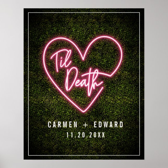 Poster Neon Boxwood Til Death Neon Heart Mariage Bienvenu (Devant)