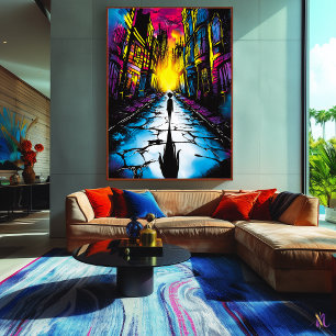 Poster Neon City Shadows - Surreal Urban Dreamscape Art