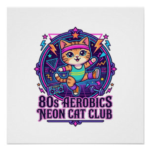 Poster Néon de chat aérobic des années 80 - Conception dr