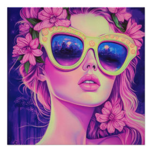 Poster Neon Dream Girl avec lunettes de soleil florales
