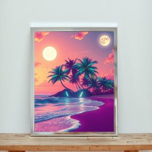 Poster Neon Dreams : Un coucher de soleil serein sur une